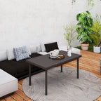 Metal Outdoor Side Table, Rectangle Patio Coffee Table with Woodgrain Tabletop, Brown