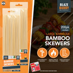 Bamboo Skewers 30cm BBQ Kebab Fondue Grill Wooden Sticks | 200 Pack