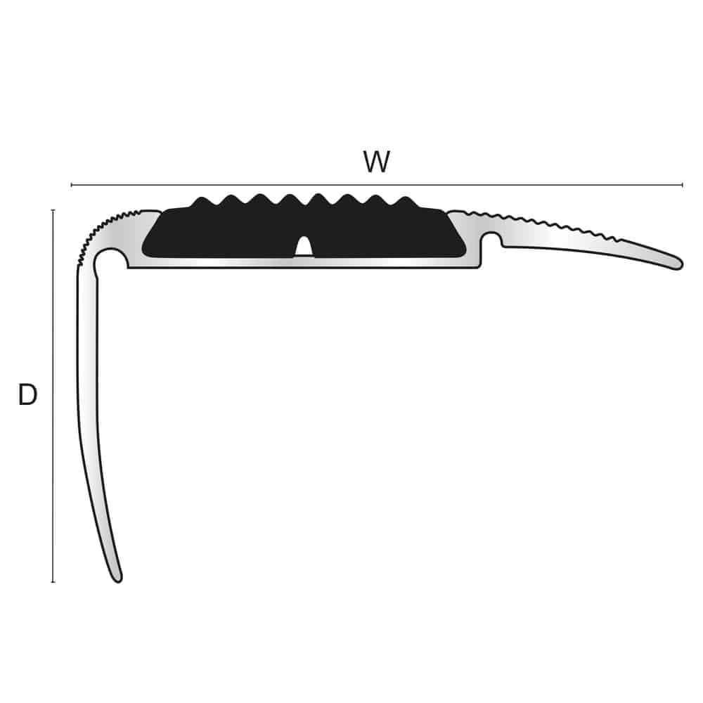 NRE05 54 x 30mm Anodised Aluminium Non Slip Rubber Stair Nosing Edge Trim