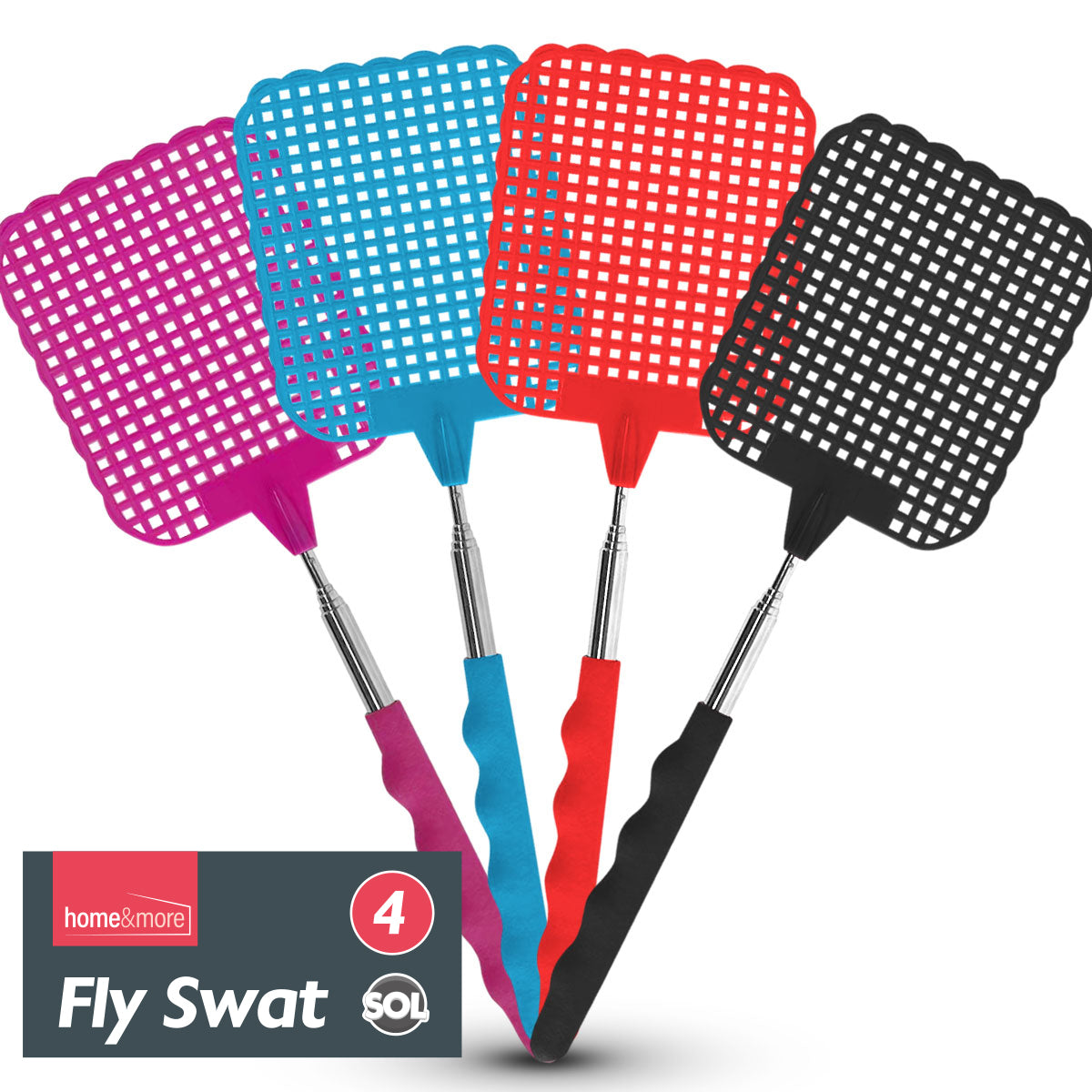 Telescopic Fly Swatter 26–73cm | Insect Bug Swat Tool | 4 Pack