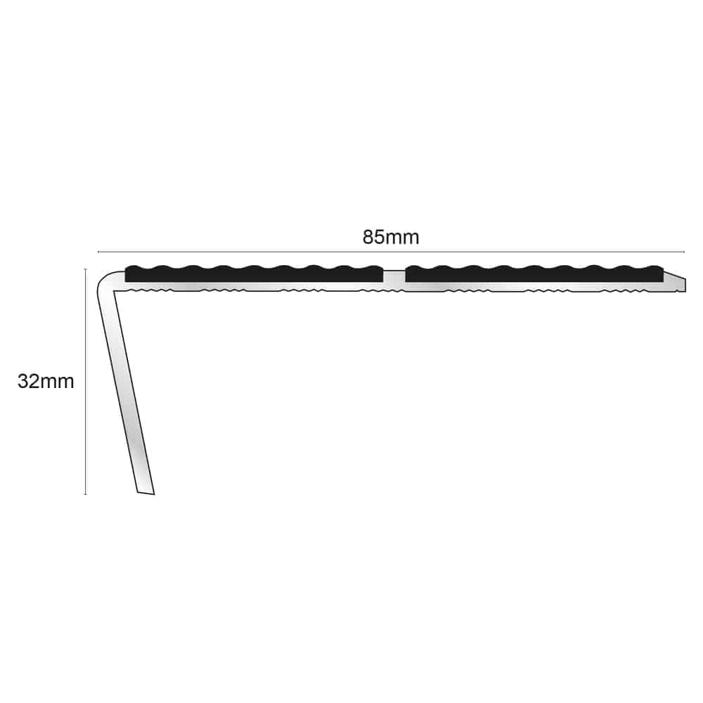 NSL10 Tredsafe Aluminium Non Slip Stair Nosing Edge Trim 85 x 32mm with PVC Insert Rakeback