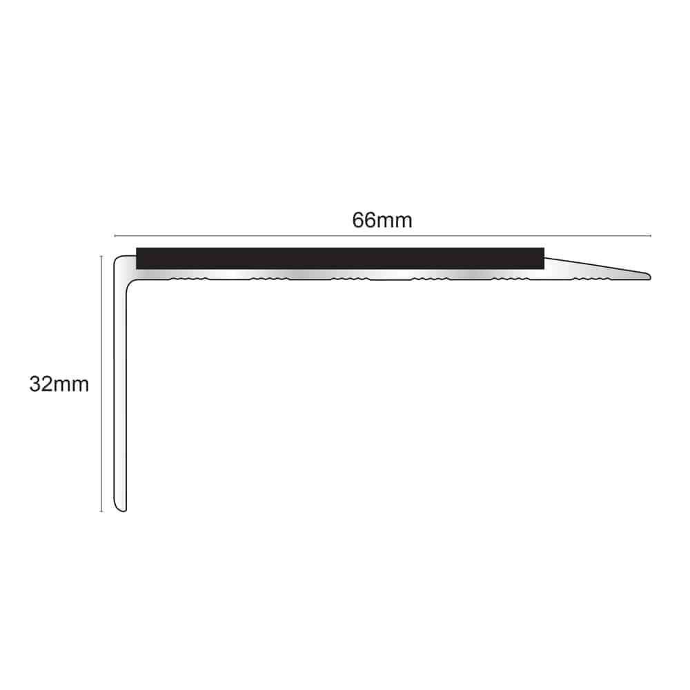 NSL15 Aluminium Non Slip Stair Nosing Edge Trim 66 x 32mm with PVC Insert