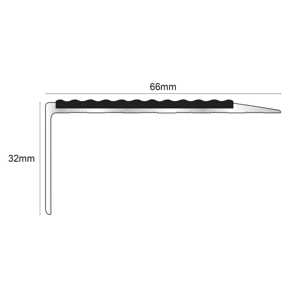 NSL15 Tredsafe Aluminium Non Slip Stair Nosing Edge Trim 66 x 32mm with PVC Insert