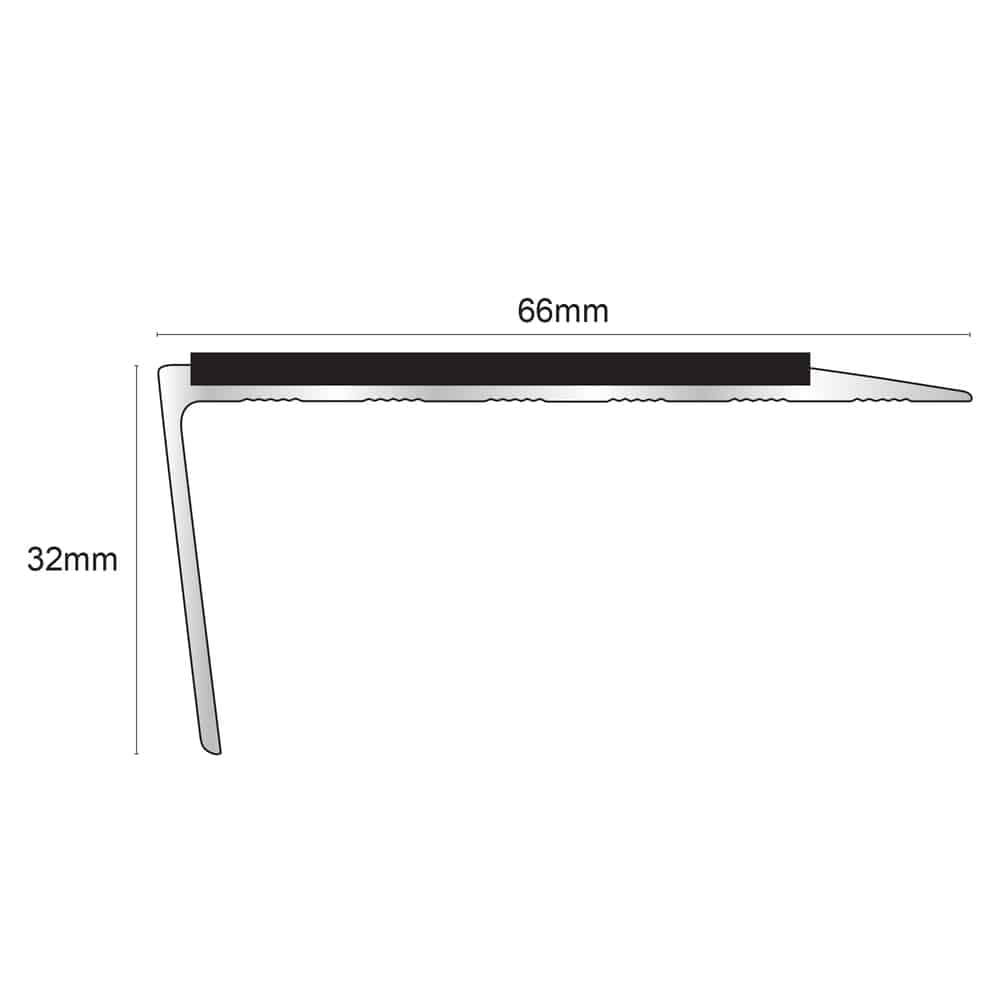 NSL16 Aluminium Non Slip Stair Nosing Edge Trim 66 x 32mm with PVC Insert Rakeback
