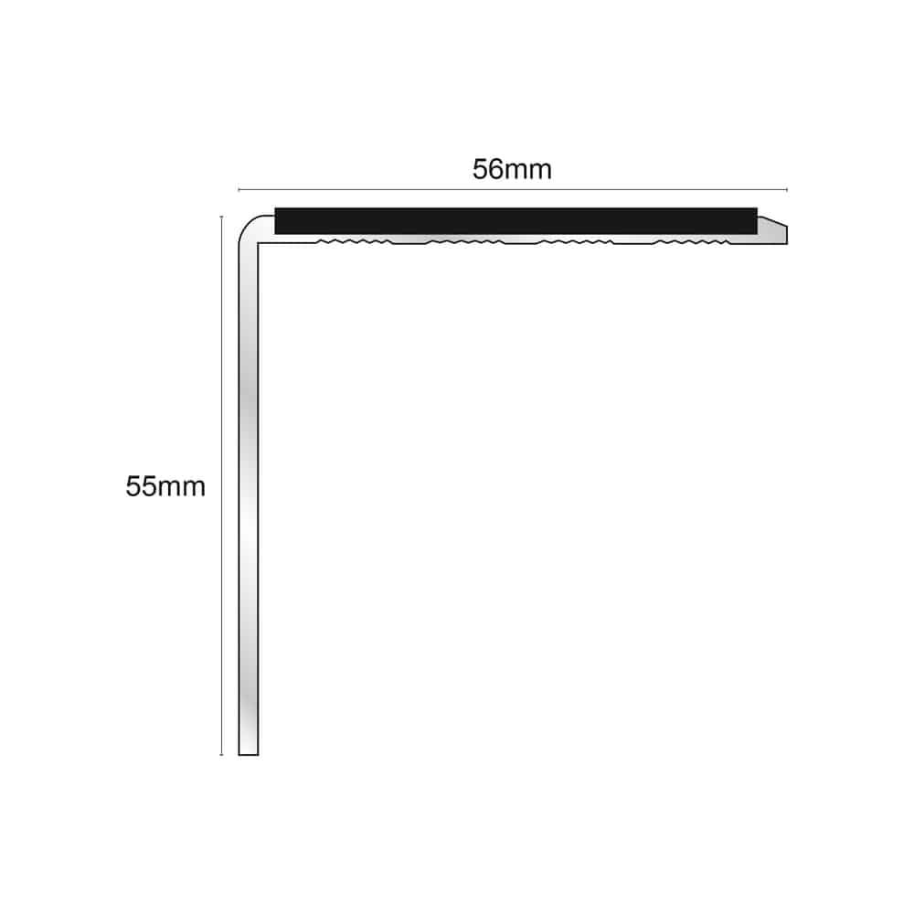NSL19 Aluminium Non Slip Stair Nosing Edge Trim 56 x 55mm DDA Compliant with PVC Insert