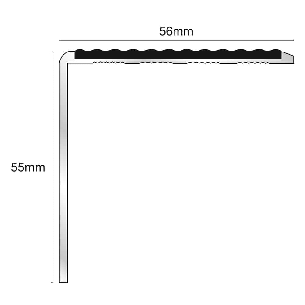 NSL19 Tredsafe Aluminium Non Slip Stair Nosing Edge Trim 56 x 55mm DDA Compliant with PVC Insert