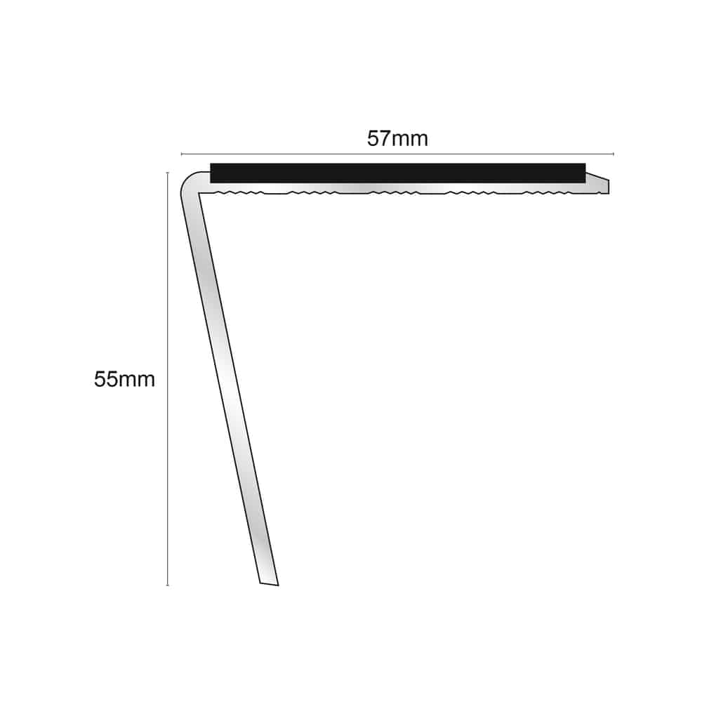 NSL20 Aluminium Non Slip Stair Nosing Edge Trim 57 x 55mm DDA Compliant with PVC Insert Rakeback