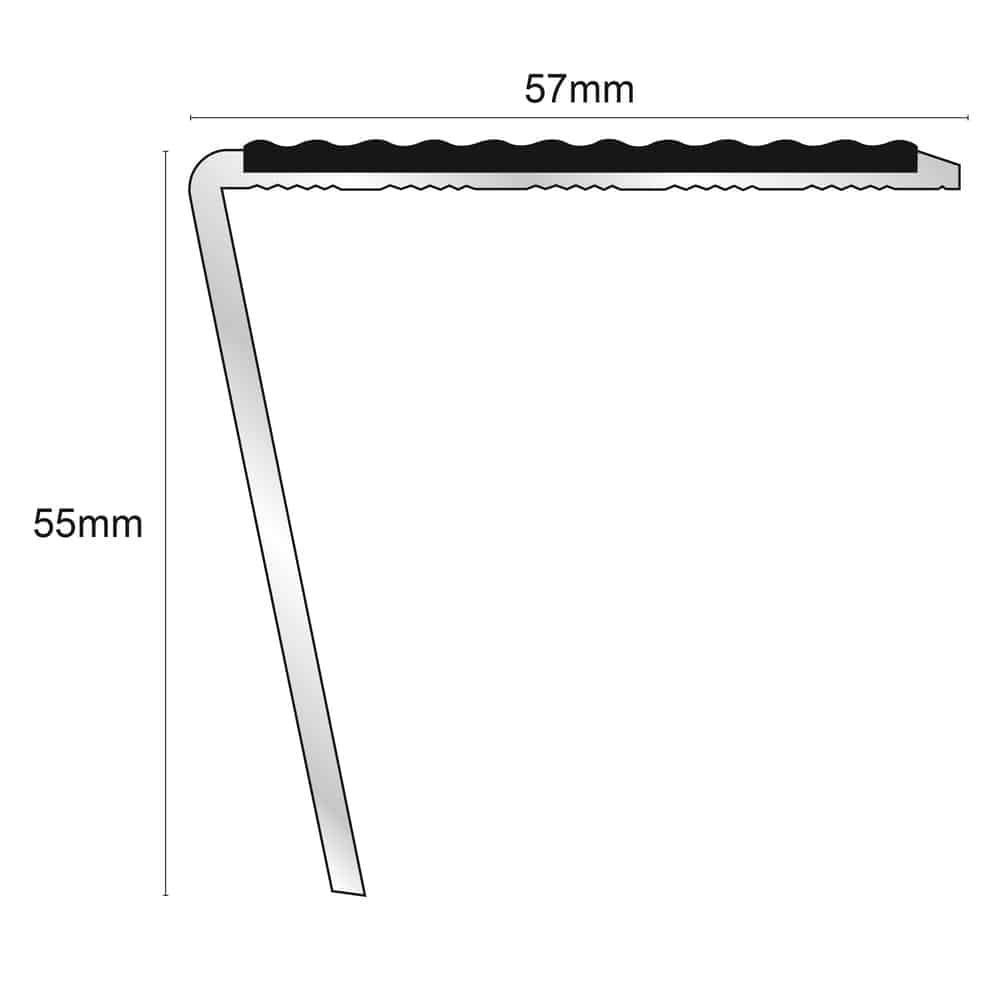 NSL20 Tredsafe Aluminium Non Slip Stair Nosing Edge Trim 57 x 55mm DDA Compliant with PVC Insert Rakeback