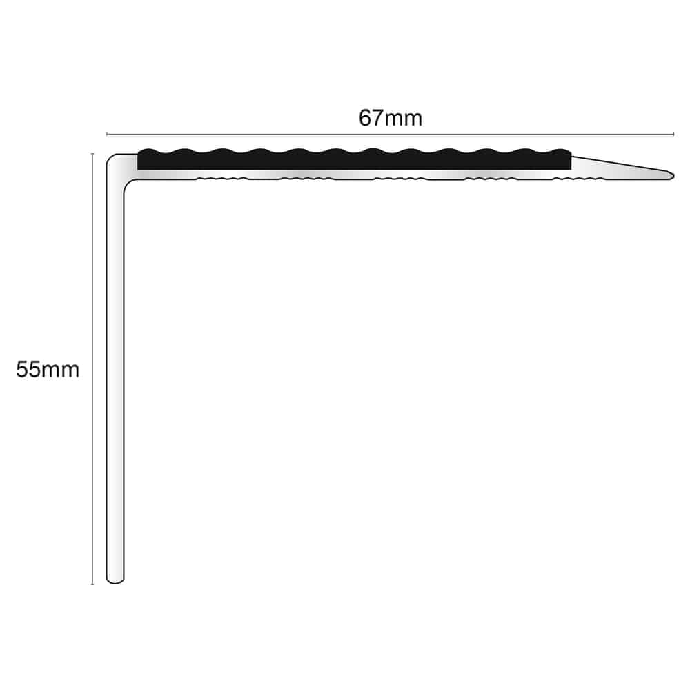 NSL21 Tredsafe Aluminium Non Slip Stair Nosing Edge Trim 67 x 55mm DDA Compliant with PVC Insert