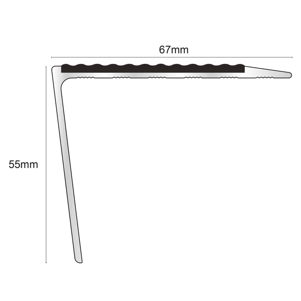 NSL26 Tredsafe Aluminium Non Slip Stair Nosing Edge Trim 67 x 55mm DDA Compliant with PVC Insert Rakeback