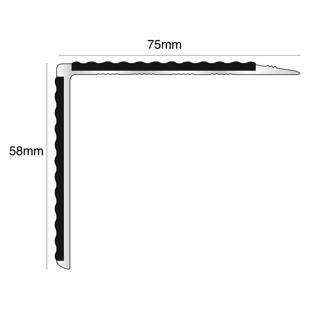NSL27 Tredsafe Aluminium Non Slip Stair Nosing Edge Trim 75 x 58mm DDA Compliant with PVC Insert