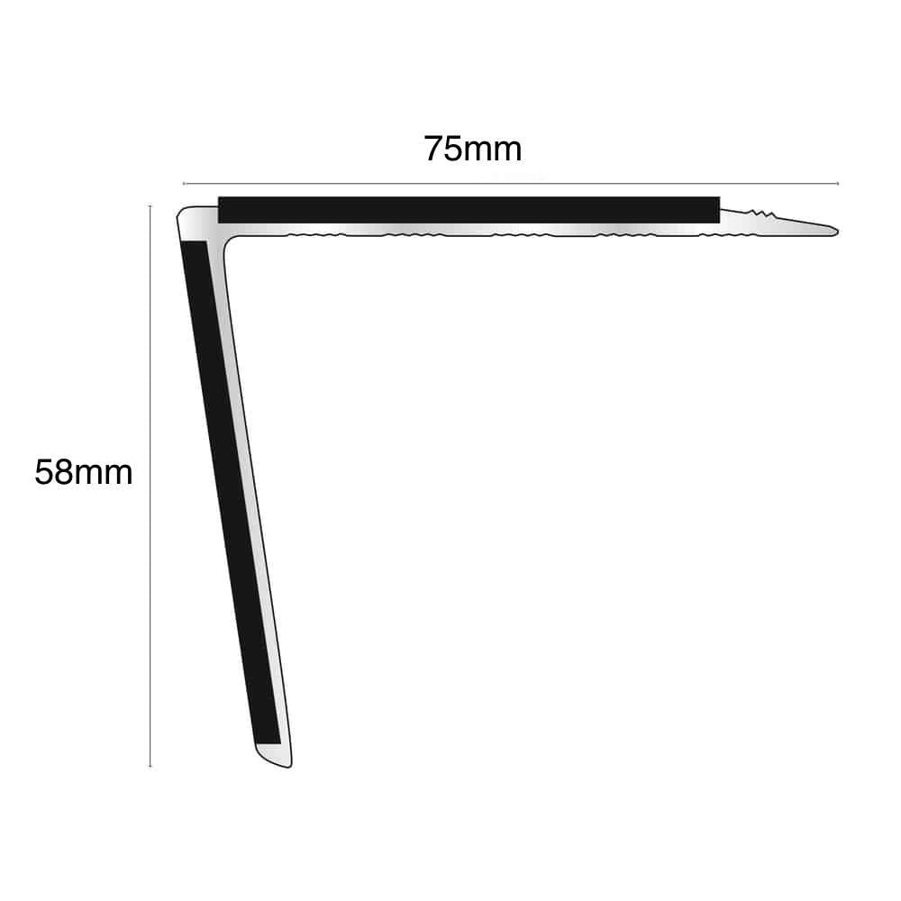 NSL28 Aluminium Non Slip Stair Nosing Edge Trim 75 x 58mm DDA Compliant with PVC Insert Rakeback