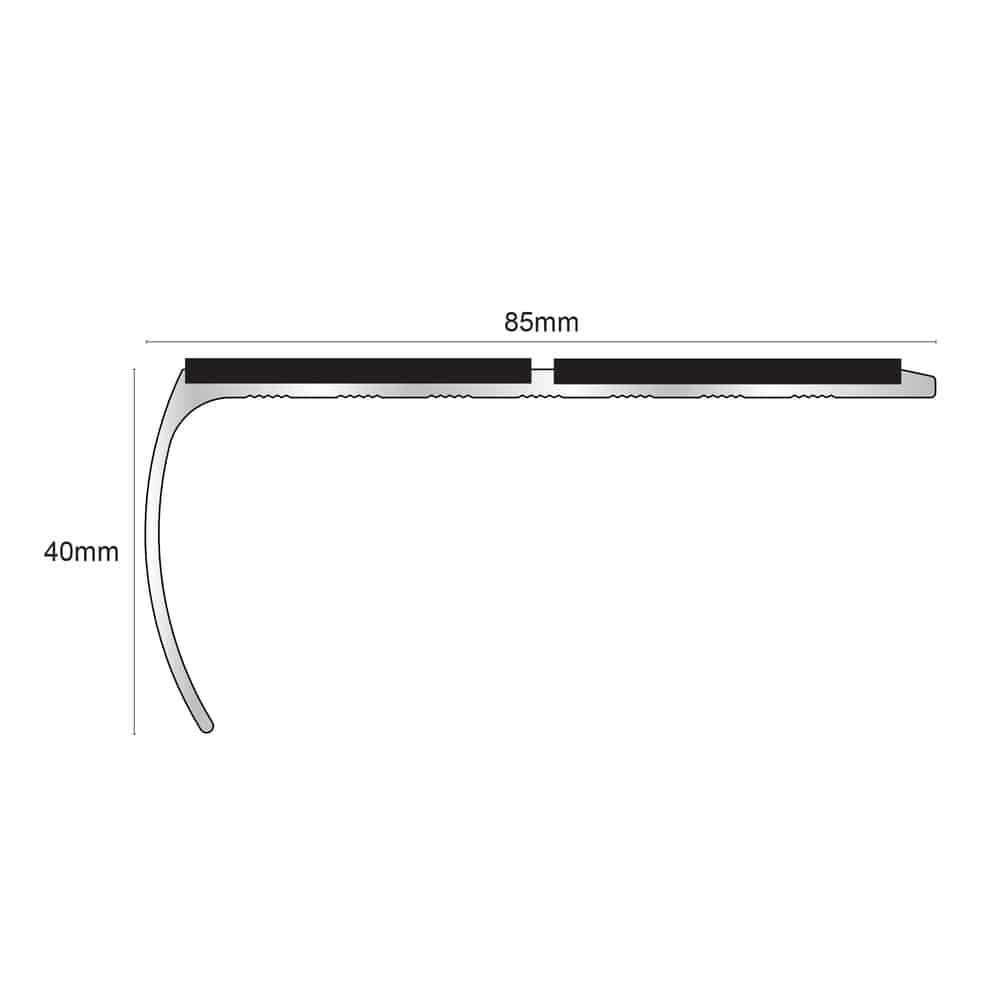 NSL29 Aluminium Non Slip Bullnose Stair Nosing Edge Trim 87 x 40mm with PVC Insert