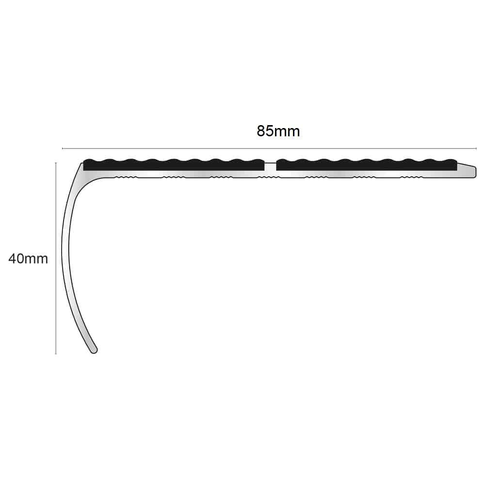 NSL29 Tredsafe Aluminium Non Slip Bullnose Stair Nosing Edge Trim 87 x 40mm with PVC Insert