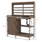 Wooden Potting Bench w/Sink and Water Tap,Storage Cabinet & Drawer Shelves, Dark Brown