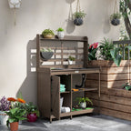 Wooden Potting Bench w/Sink and Water Tap,Storage Cabinet & Drawer Shelves, Dark Brown