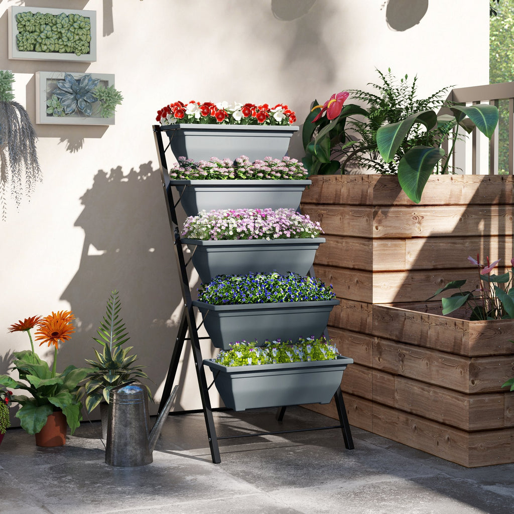 5-Tier Raised Garden Bed with 5 Planter Boxes, Grey