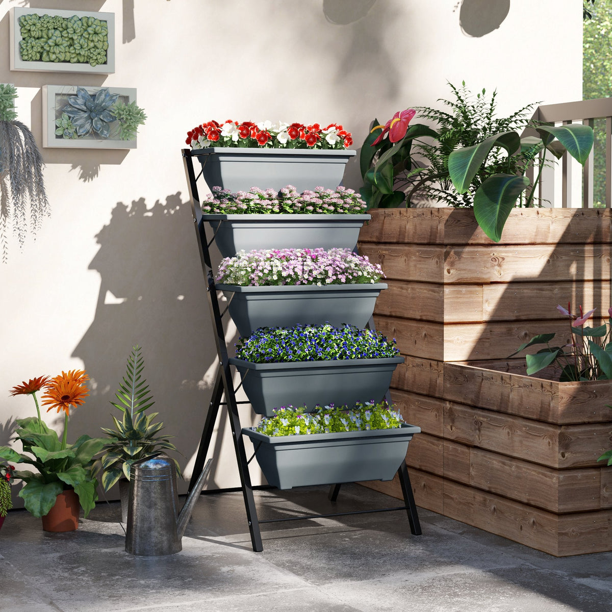 5-Tier Raised Garden Bed with 5 Planter Boxes, Grey