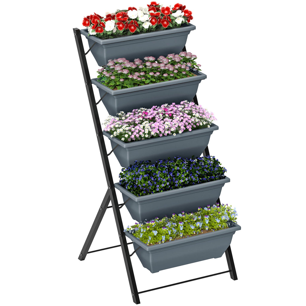5-Tier Raised Garden Bed with 5 Planter Boxes, Grey