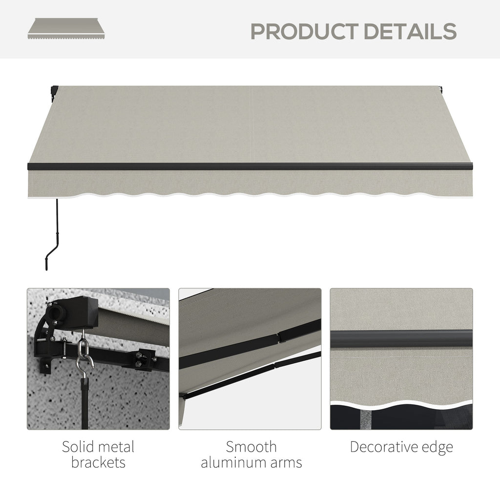 8' x 6.5' Retractable Awning with Manual Crank, 280gsm UV Resistant Fabric and Aluminum Frame, Light Grey