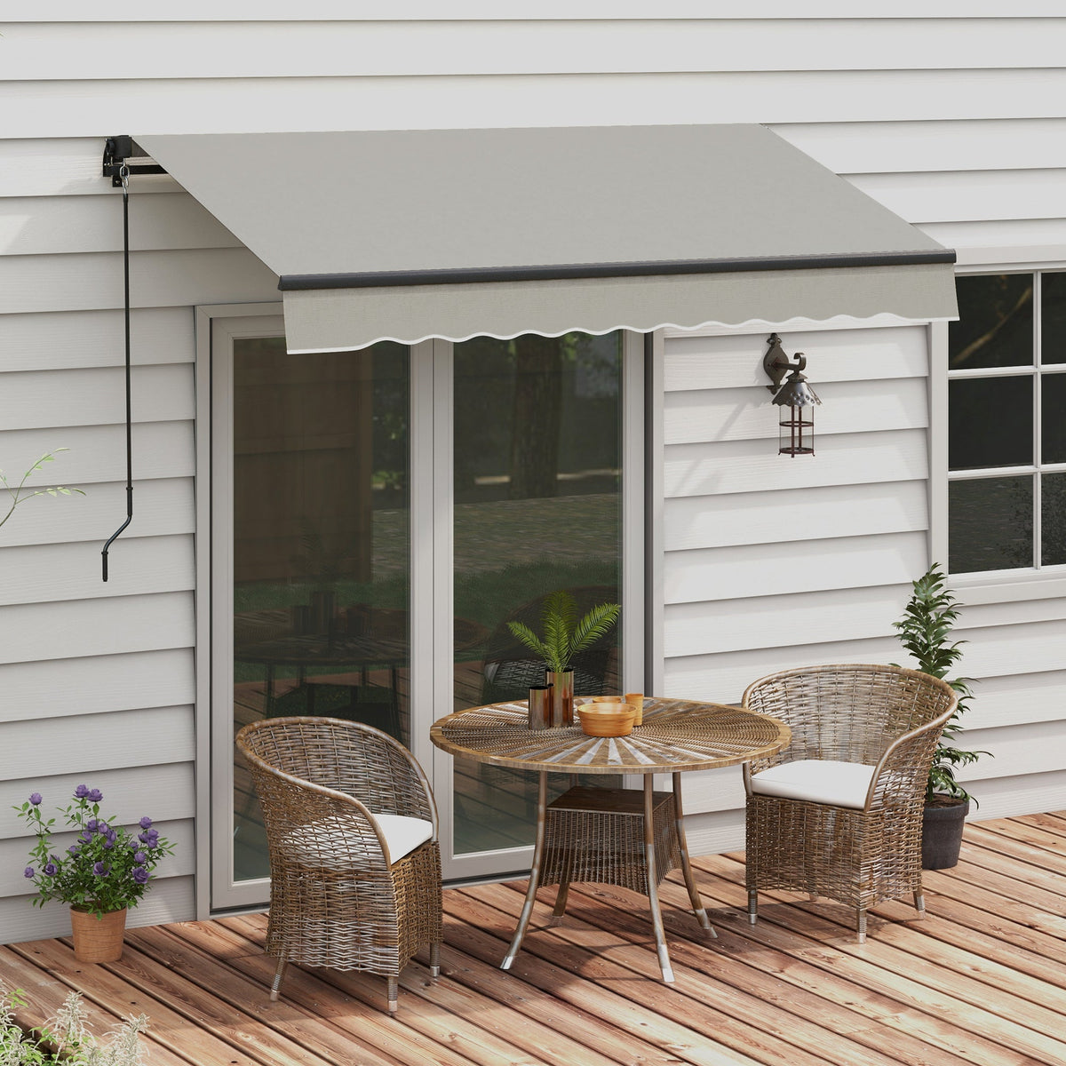8' x 6.5' Retractable Awning with Manual Crank, 280gsm UV Resistant Fabric and Aluminum Frame, Light Grey