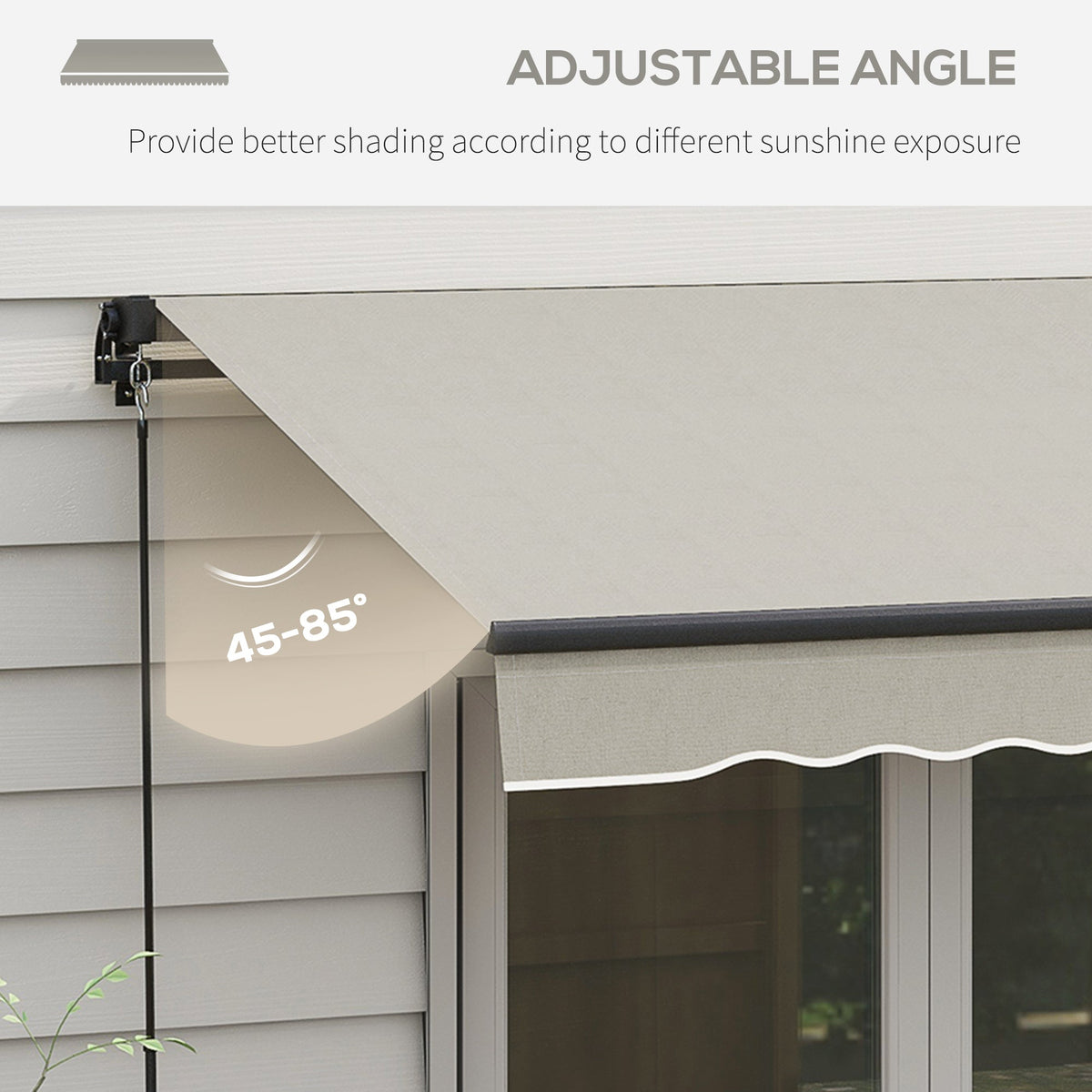 8' x 6.5' Retractable Awning with Manual Crank, 280gsm UV Resistant Fabric and Aluminum Frame, Light Grey