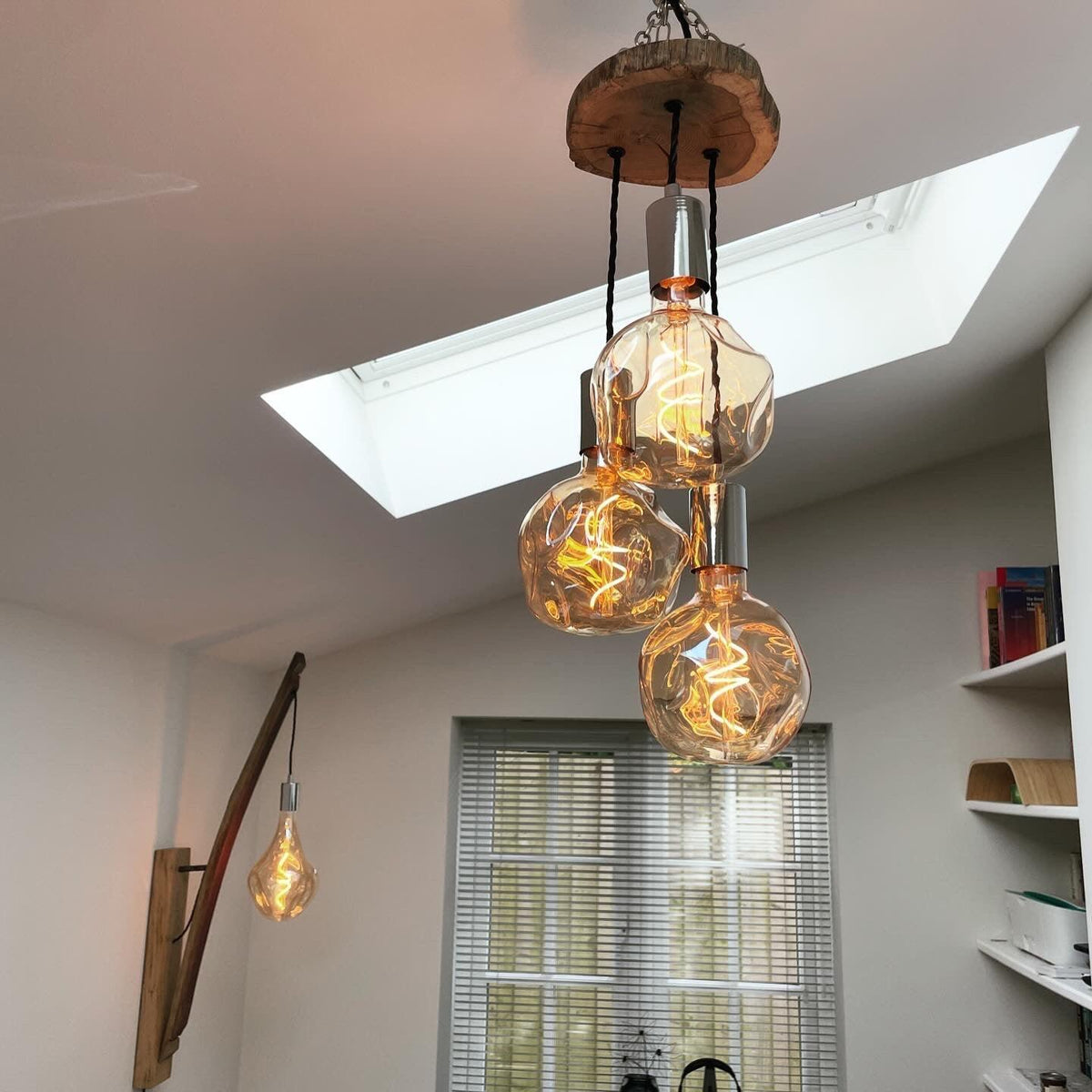 Oak Slice Trio Pendant Light | 3 Drop Kitchen Island & Dining Lighting UK
