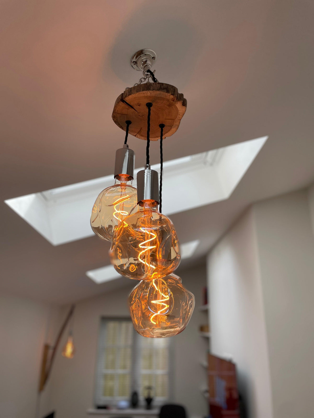 Oak Slice Trio Pendant Light | 3 Drop Kitchen Island & Dining Lighting UK