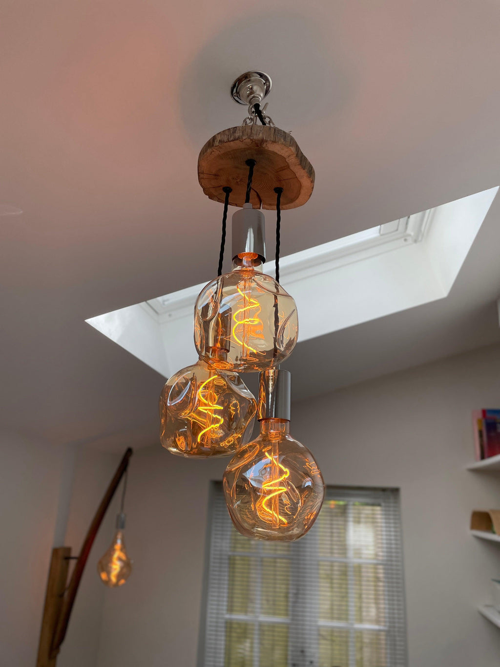 Oak Slice Trio Pendant Light | 3 Drop Kitchen Island & Dining Lighting UK