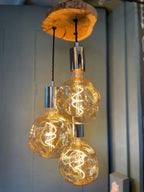 Oak Slice Trio Pendant Light | 3 Drop Kitchen Island & Dining Lighting UK