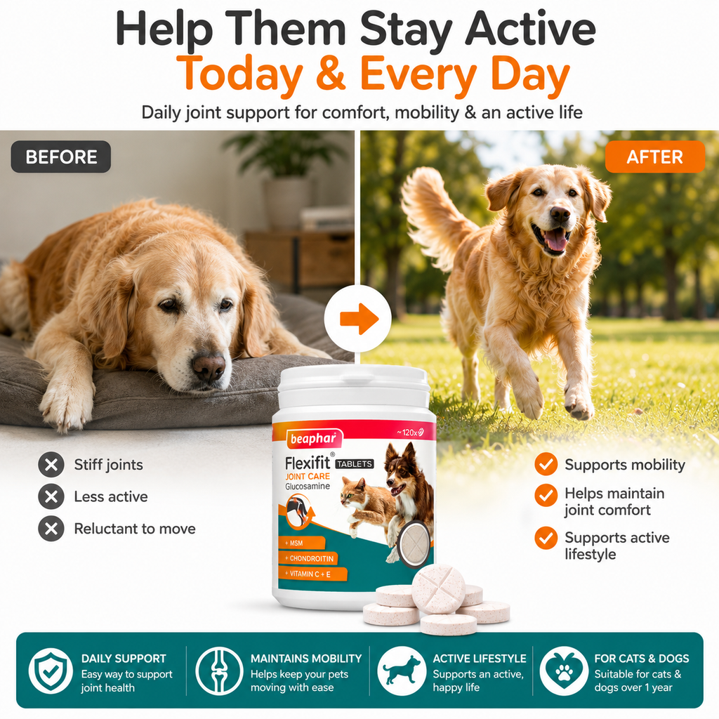 Beaphar Flexifit Glucosamine Joint Care Tablets for Cats & Dogs 120 Tablets