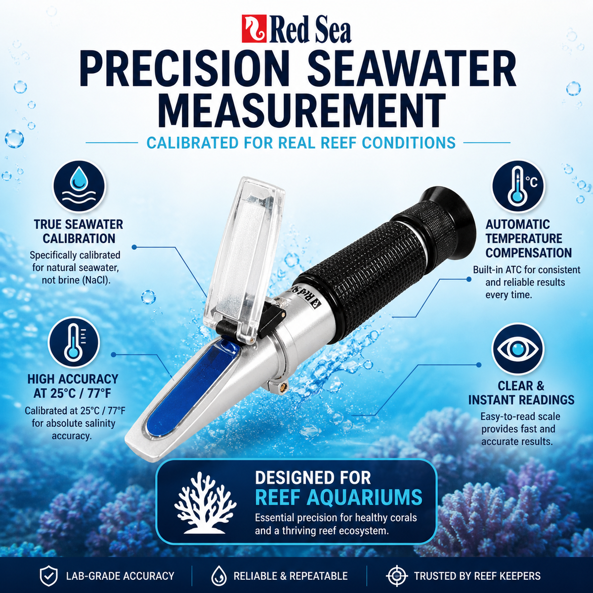Red Sea Seawater Refractometer - Accurate Salinity Measure