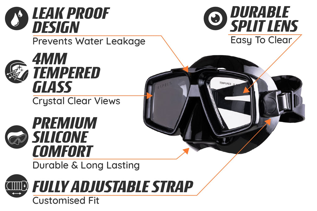 Adult Split Lens Snorkel Set - Black