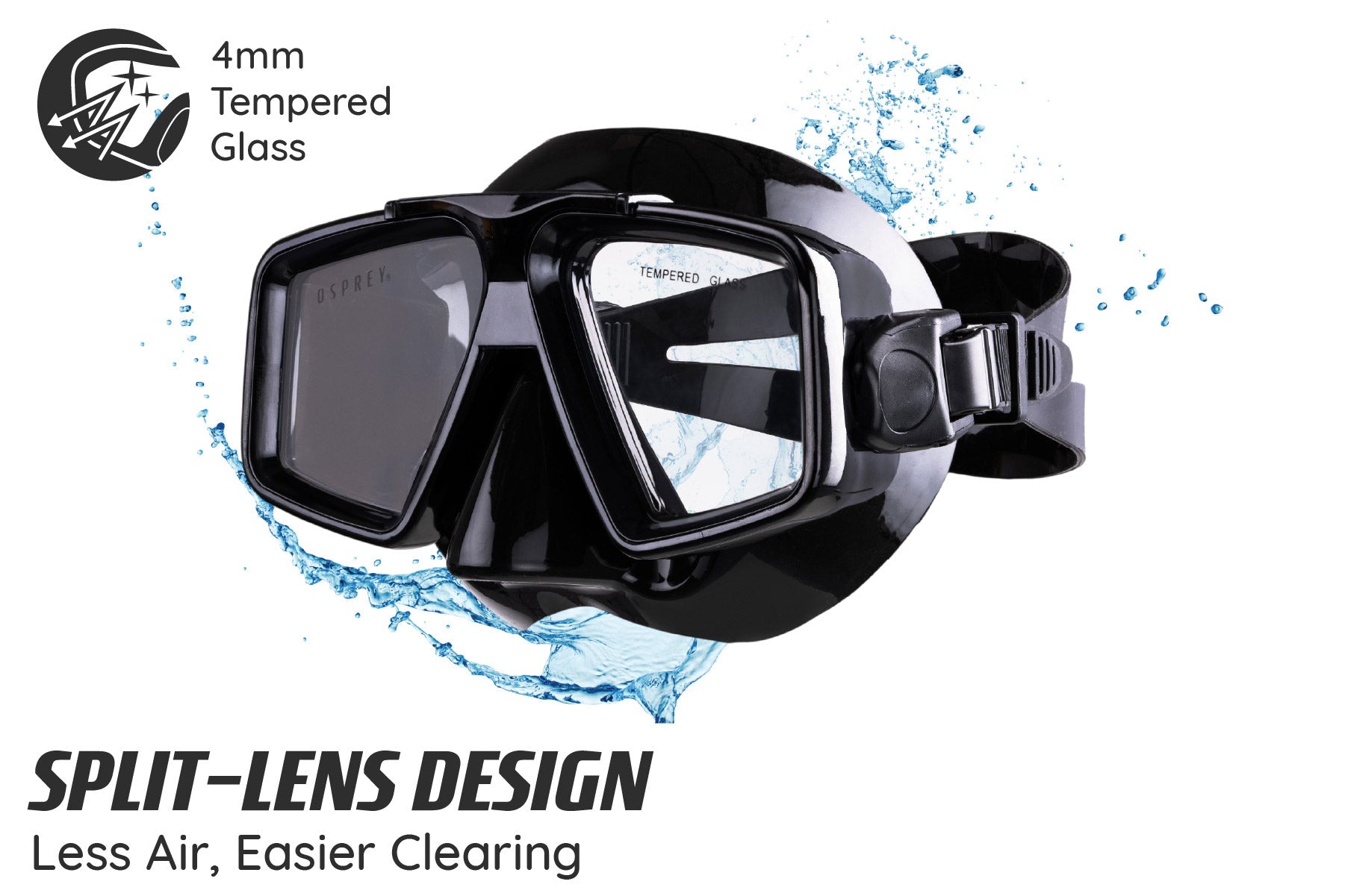 Adult Split Lens Snorkel Set - Black