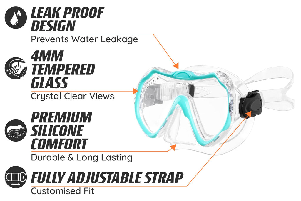 Adult Single Lens Snorkel Set - Aqua