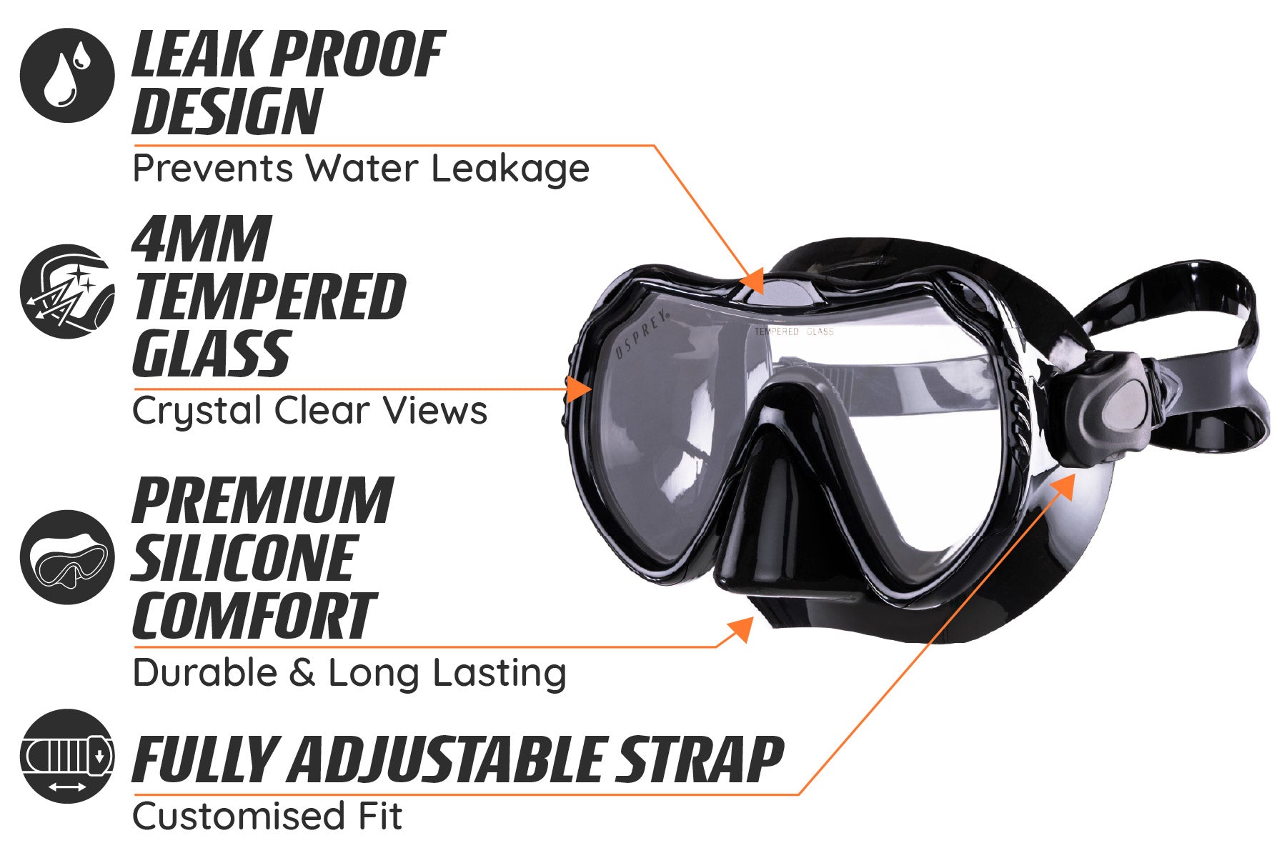 Adult Single Lens Snorkel Set - Black