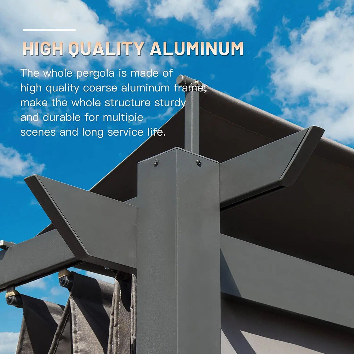 Alora Outdoor Aluminum Pergola with Retractable Canopy Roof
