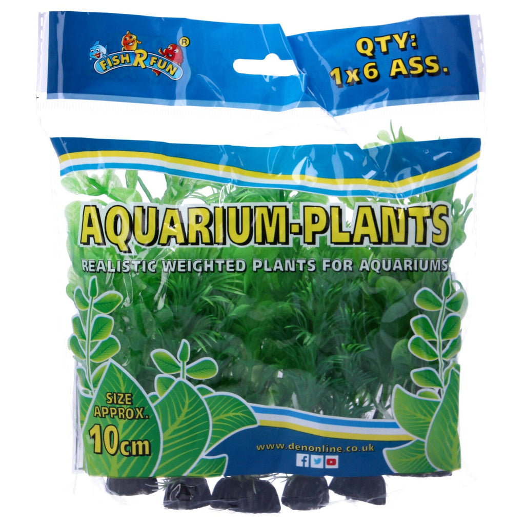 Green Plastic Aquarium Decoration Plants 10cm (Pack of 6)