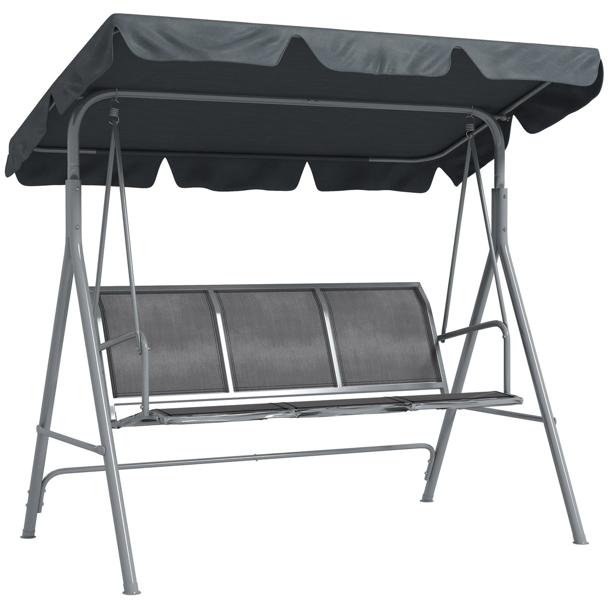 3 Seater Garden Swing Bench with Adjustable Tilting Canopy and Breathable Mesh Seat for Patio, Garden, Dark Grey