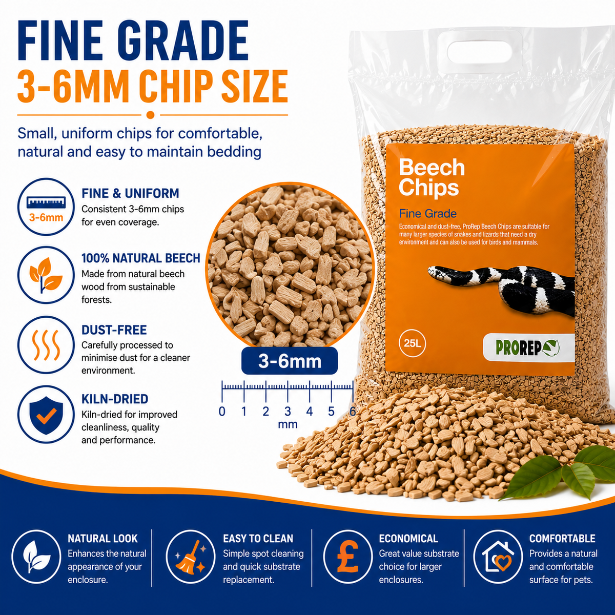 ProRep Beech Chips Fine 25L Natural Reptile Substrate 3-6mm Bedding