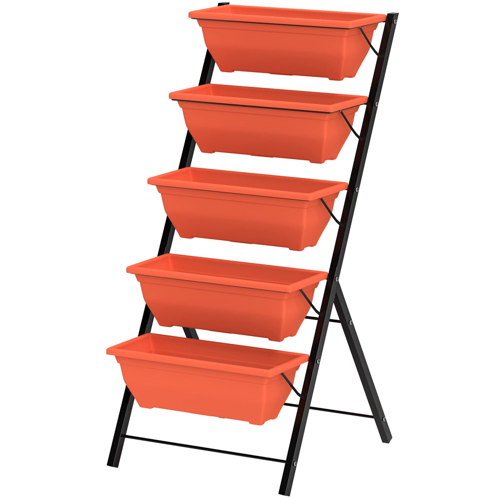 5-Tier Raised Garden Bed with 5 Planter Boxes, Red