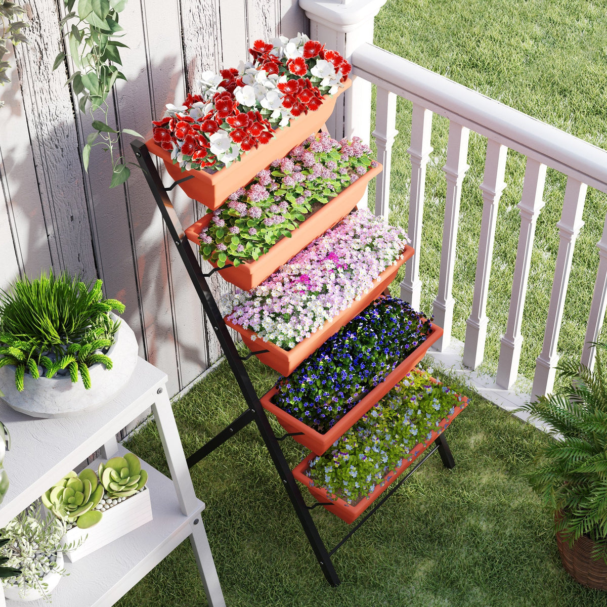 5-Tier Raised Garden Bed with 5 Planter Boxes, Red