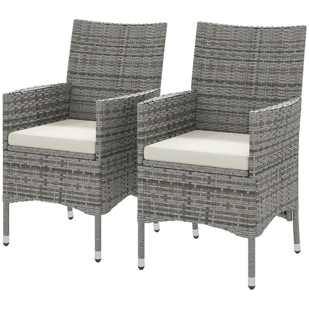 2 Piece PE Rattan Dining Chair Set with Cushions & High Back, Mixed Grey