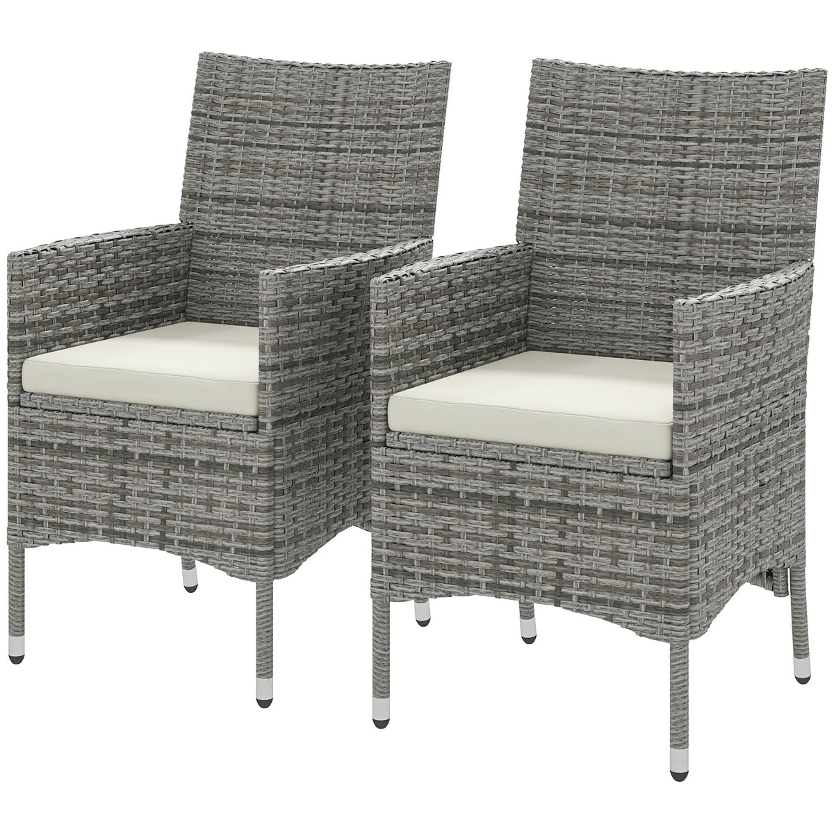 2 Piece PE Rattan Dining Chair Set with Cushions & High Back, Mixed Grey