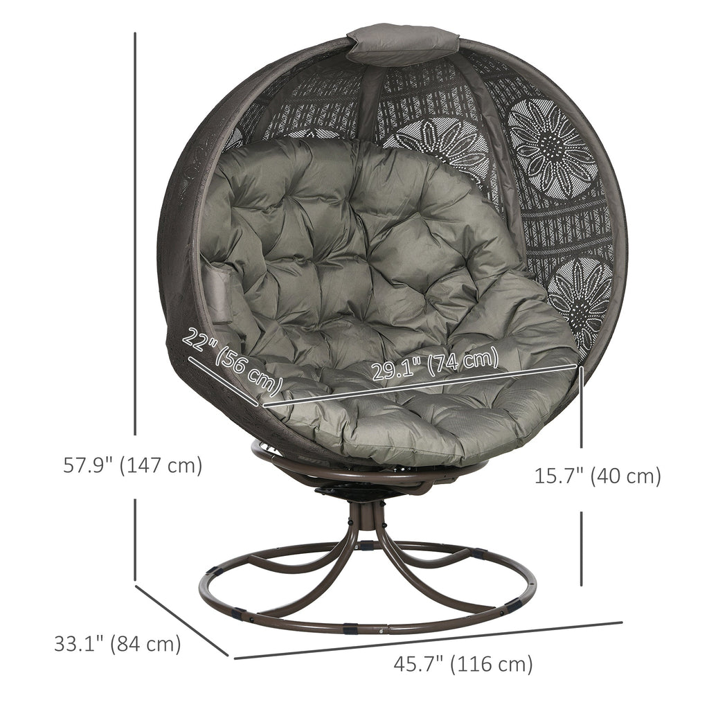 Patio Egg Chair with Swivel Base, Foldable Basket Chair w/ Cushion & Cup Holder, Sand