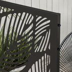 6.5FT Decorative Outdoor Divider, Metal Privacy Screen with Stand, Leaf Style, Black