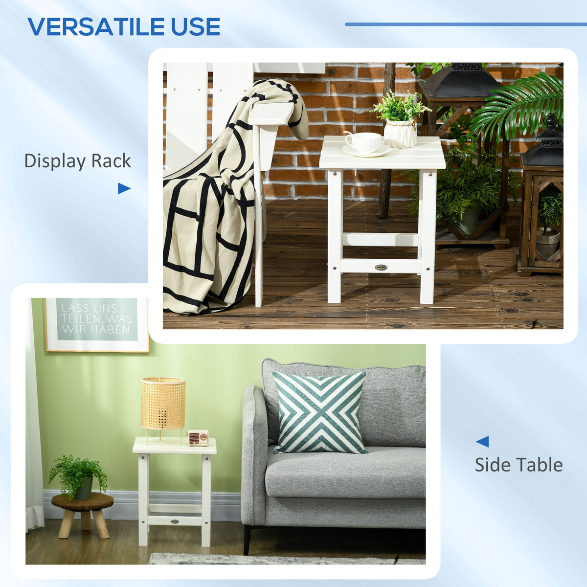 15" Patio Accent Table, Square Coffee Table for Indoor Outdoor, White