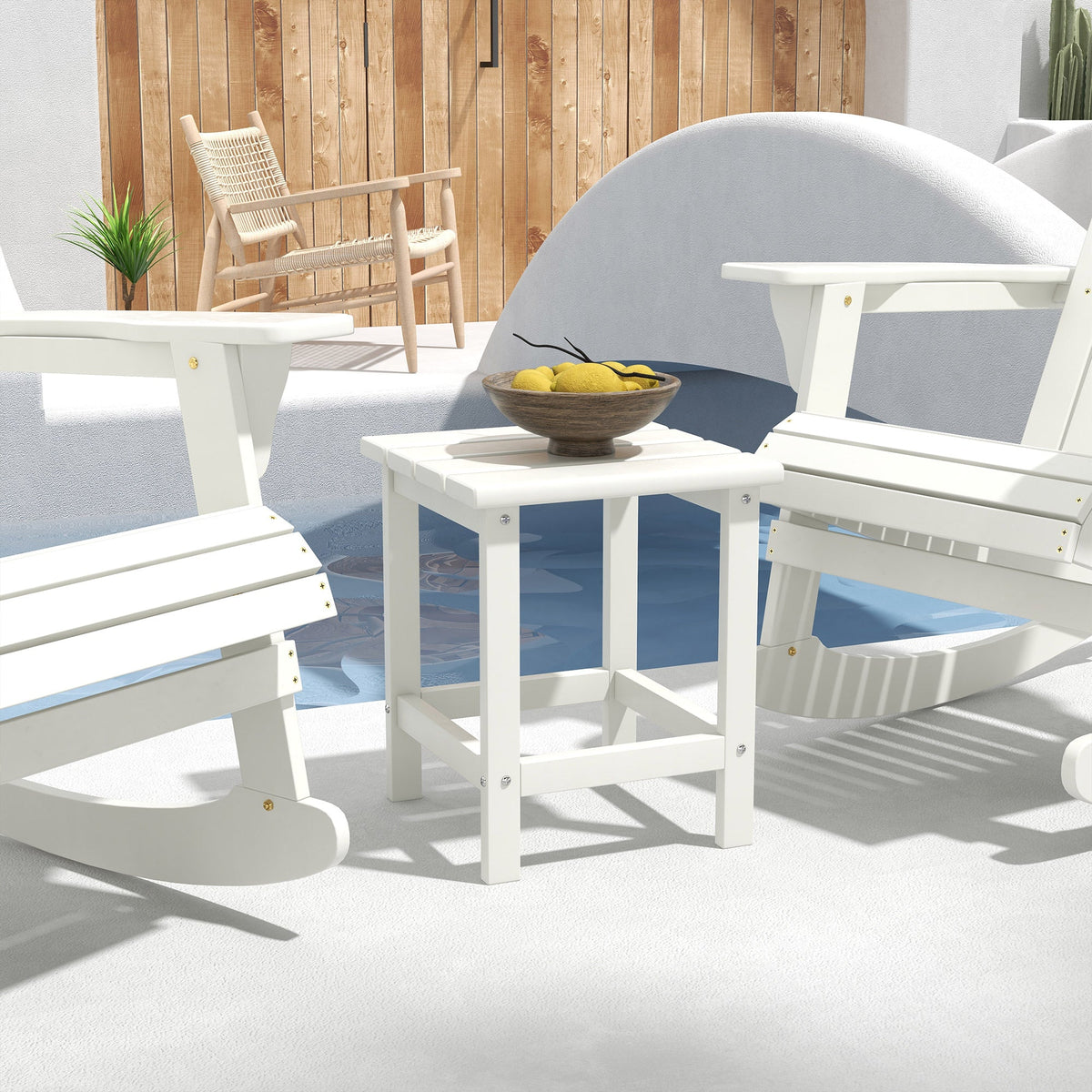 15" Patio Accent Table, Square Coffee Table for Indoor Outdoor, White