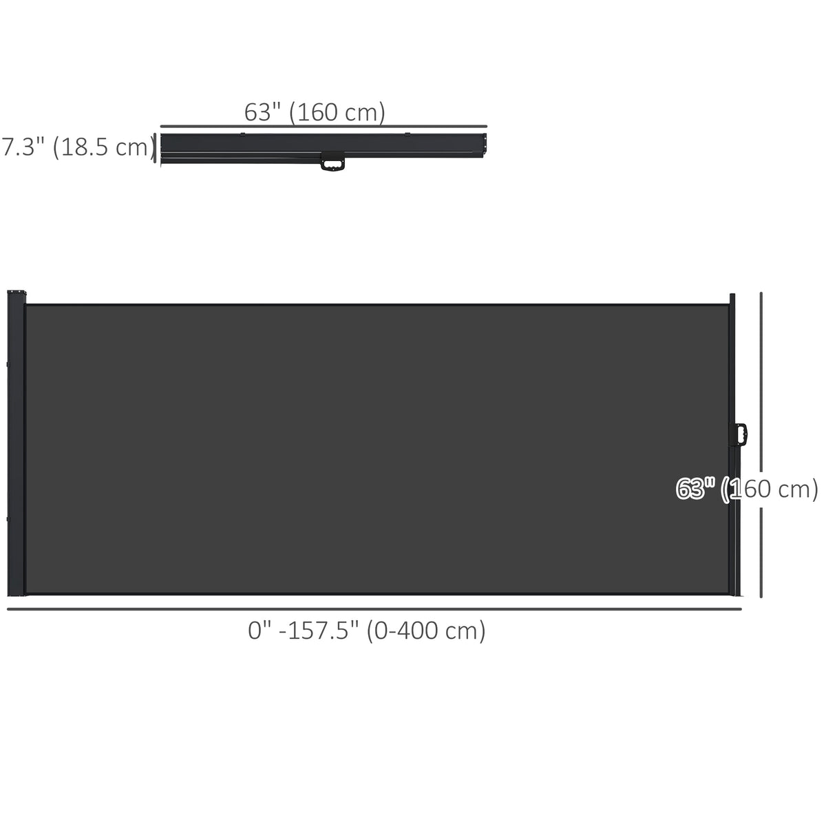 13' x 5' Retractable Side Awning, Full Cassette Privacy Screen, Black