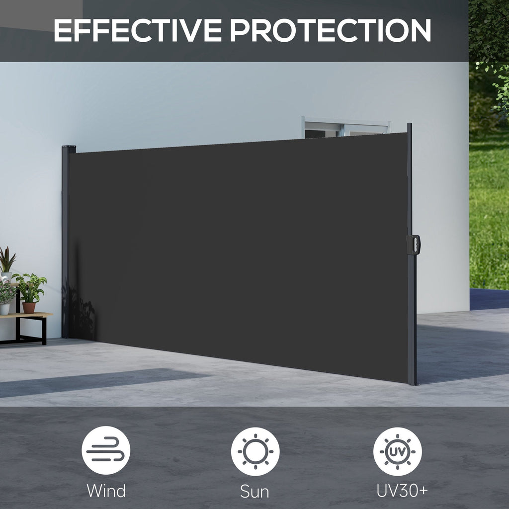 13' x 5' Retractable Side Awning, Full Cassette Privacy Screen, Black